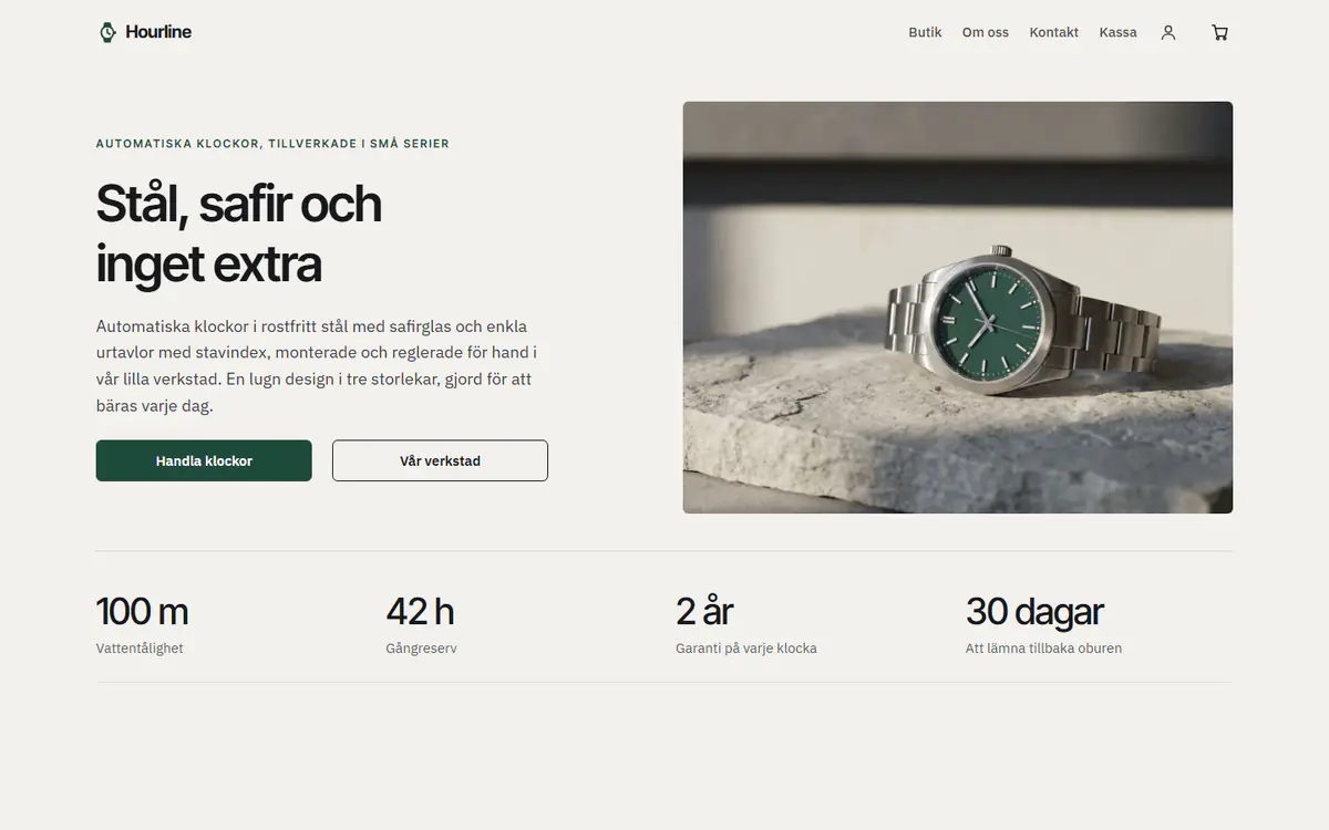 Mall för klockbutik, på en dator