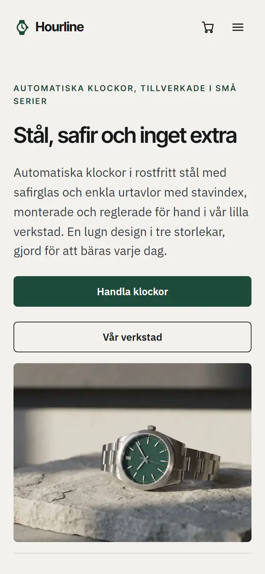 Mall för klockbutik, på en telefon