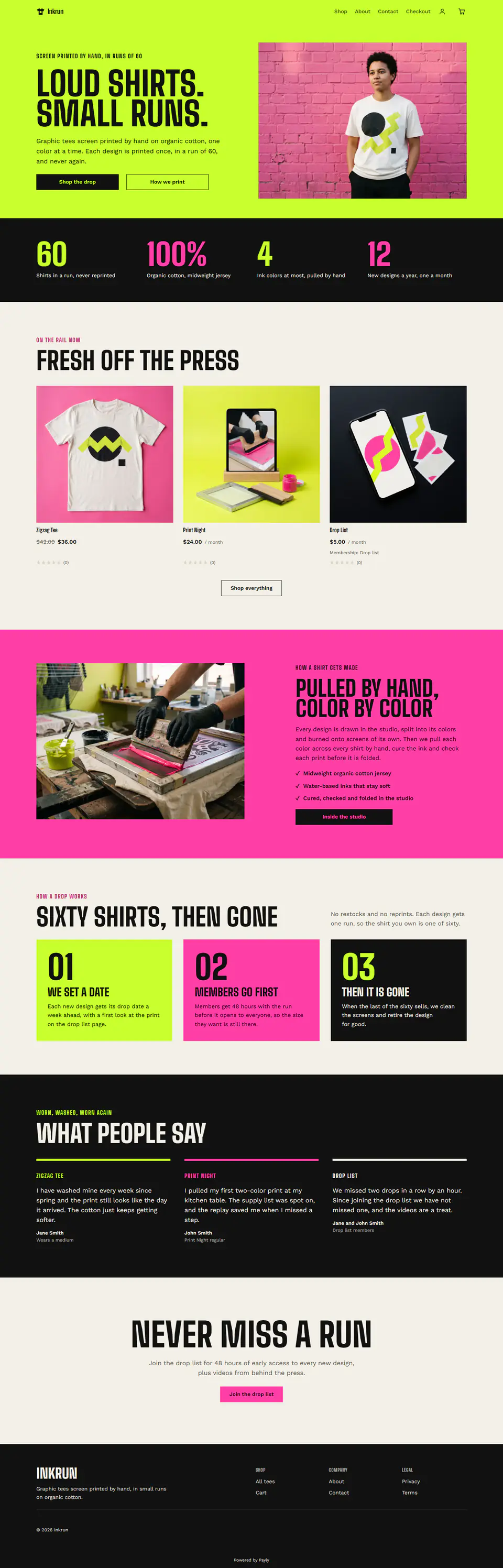 T-shirt store template, the whole home page