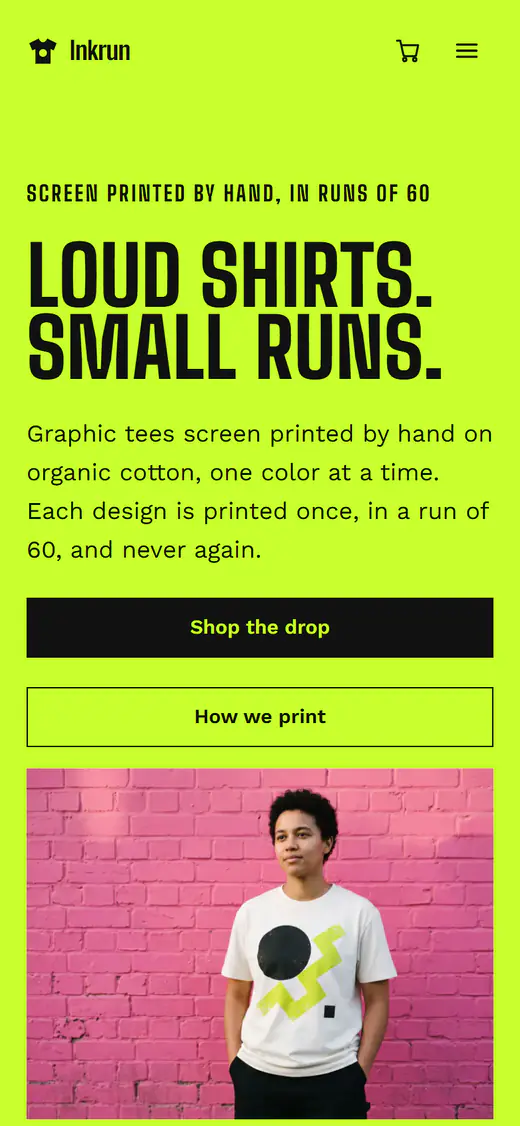 T-shirt store template, on a phone