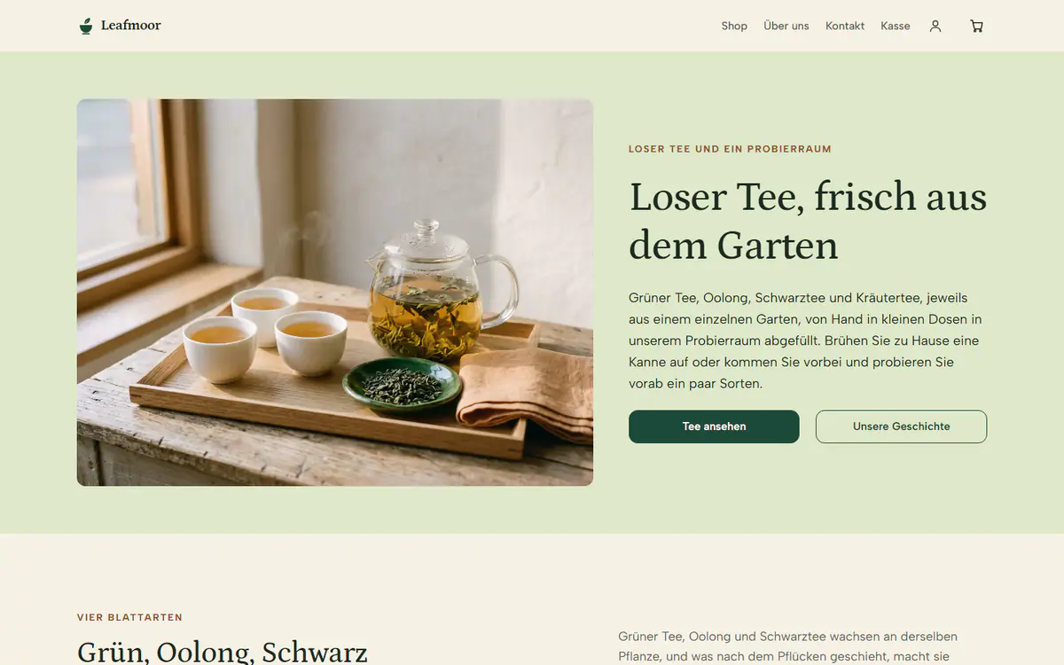 Shop-Vorlage für Teeläden auf einem Computer