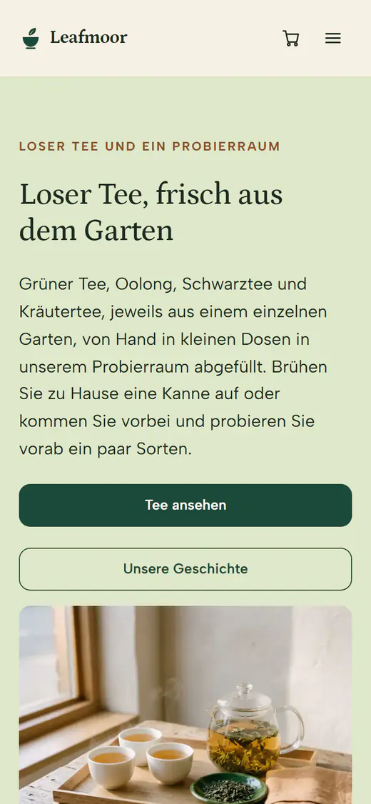 Shop-Vorlage für Teeläden auf einem Smartphone