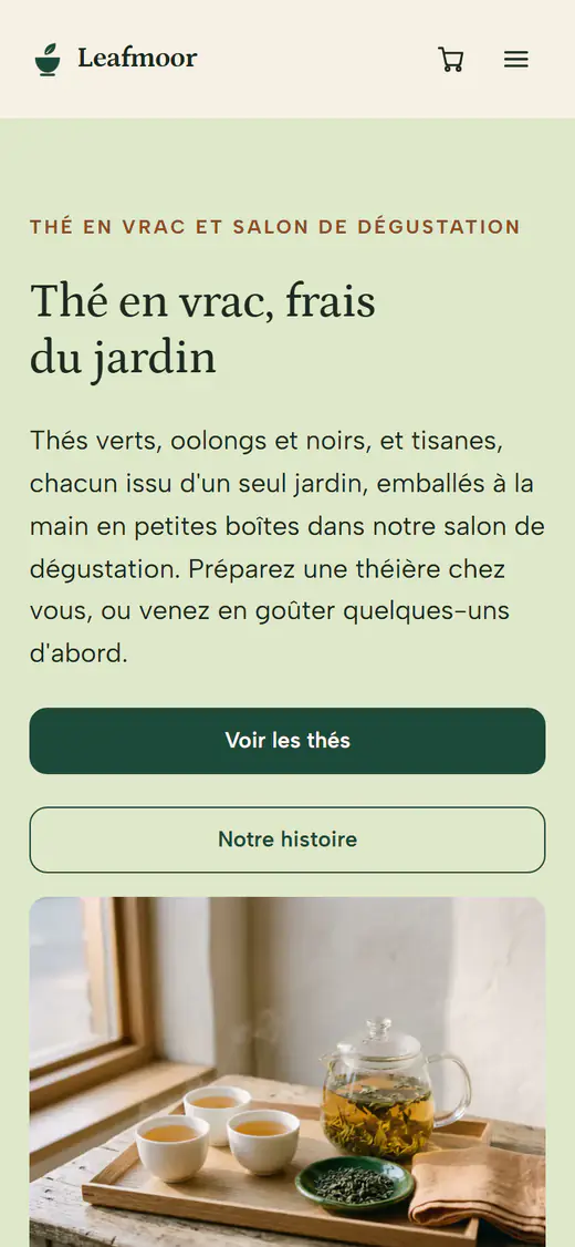 Modèle de boutique de thé, sur téléphone