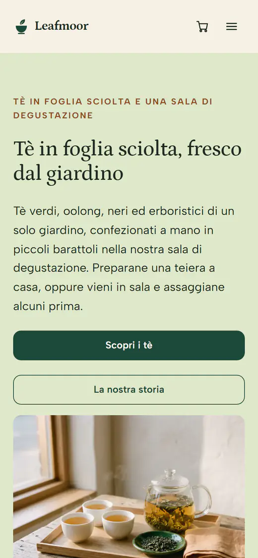 Modello di negozio di tè, su smartphone