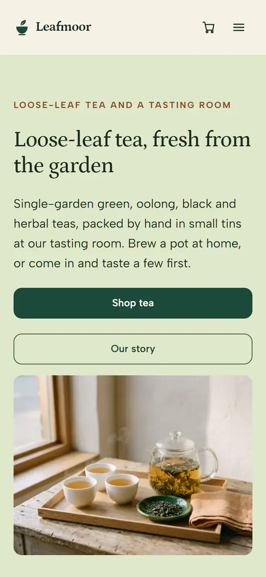 Tea shop template, on a phone