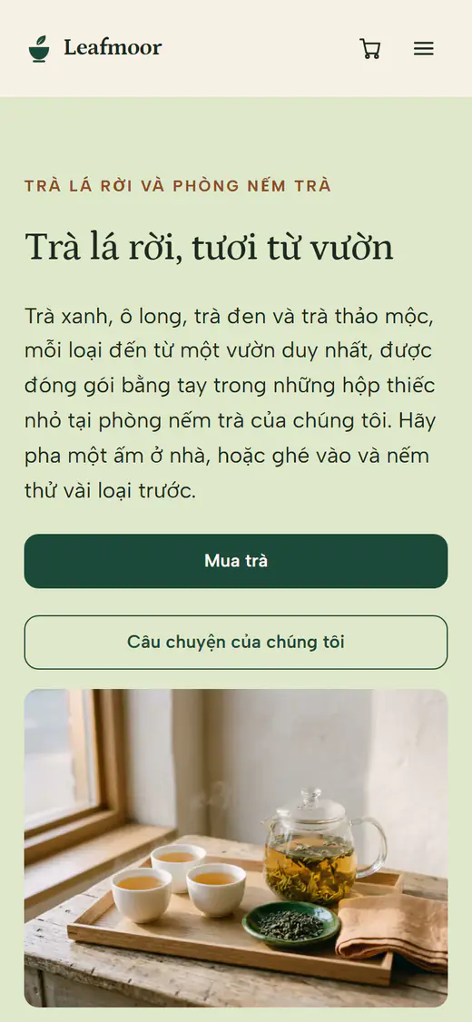 Mẫu cửa hàng trà, trên điện thoại