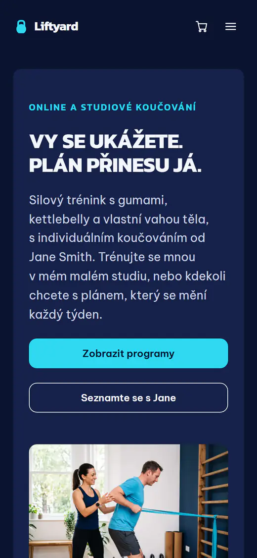Šablona webu fitness trenéra v telefonu