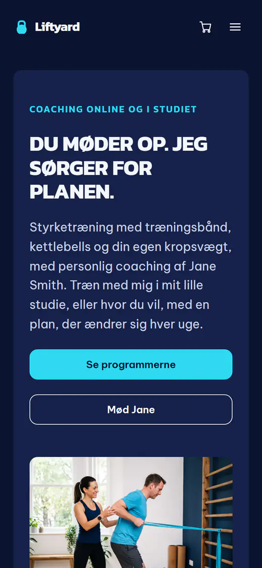 Skabelon til hjemmeside for fitnesscoach, på en telefon