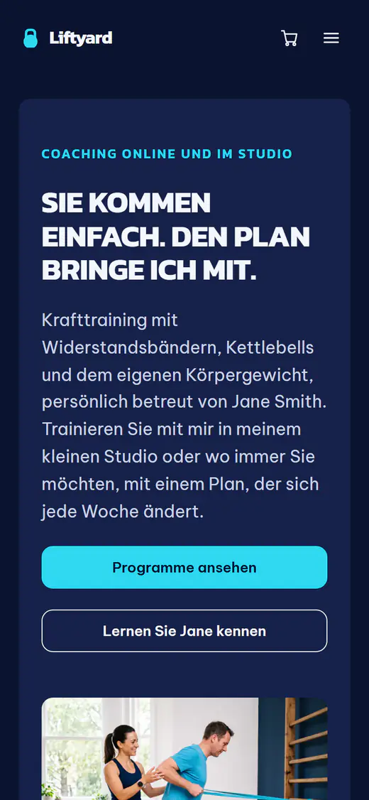 Website-Vorlage für Fitnesscoaches auf einem Smartphone