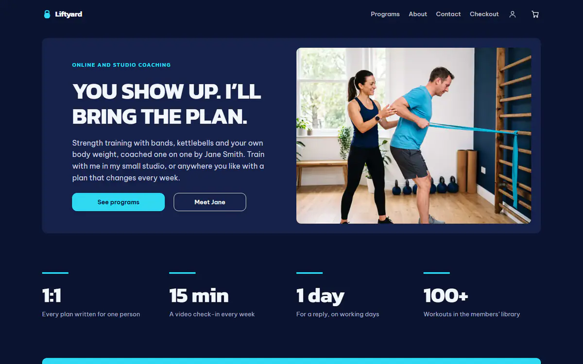 Fitness coach website template, on a computer