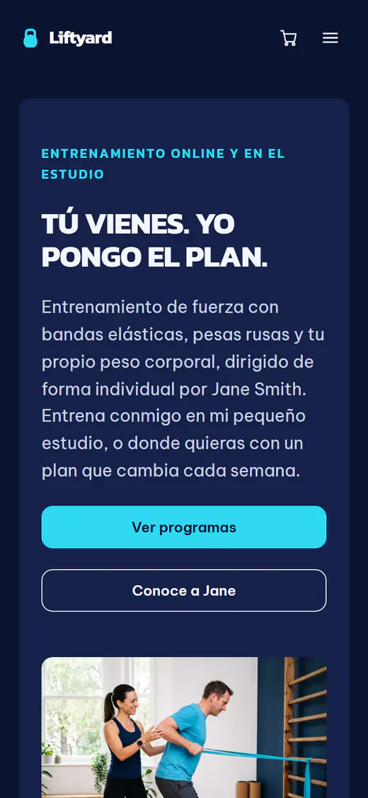 Plantilla web para entrenadores personales, en el móvil