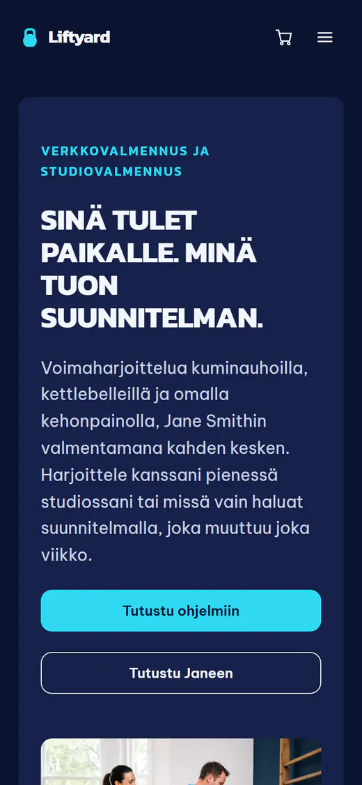 Kuntovalmentajan verkkosivupohja, puhelimella