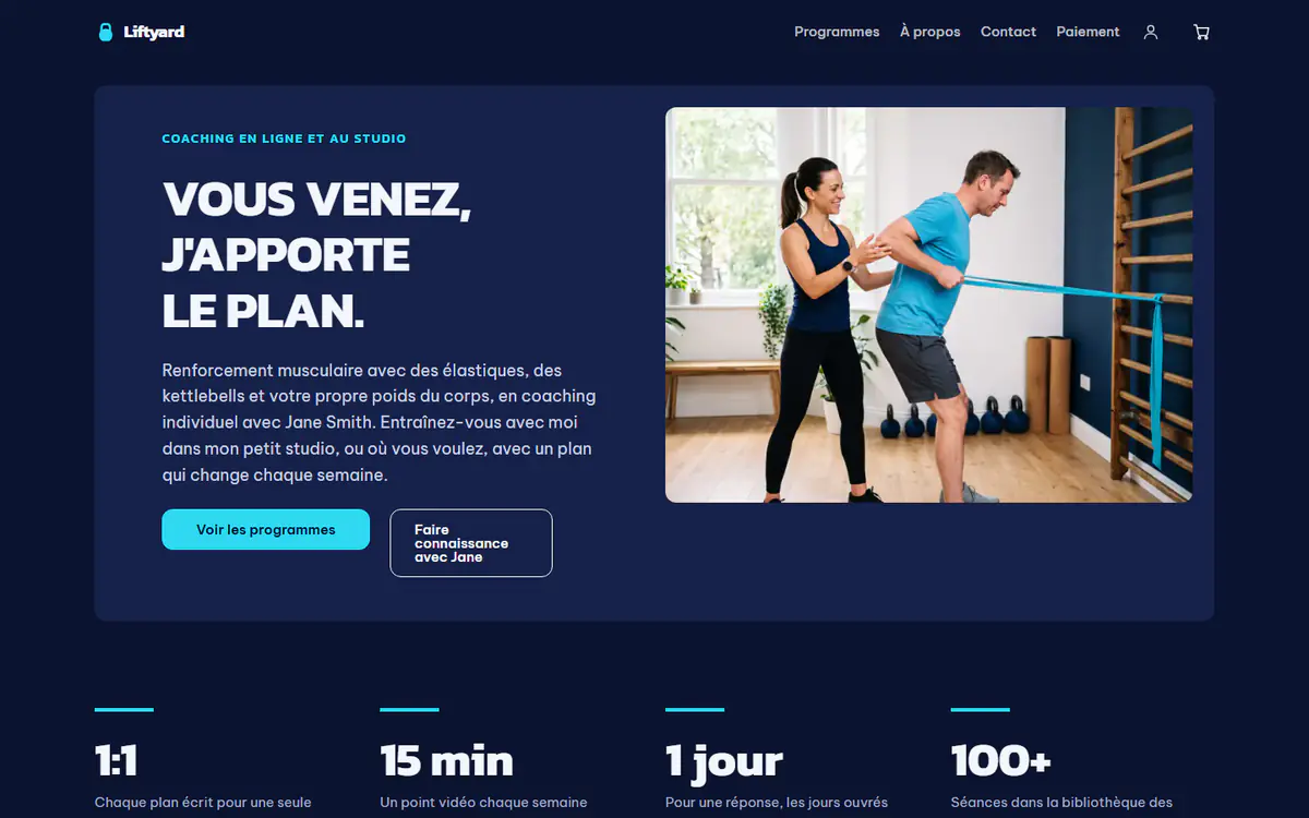 Modèle de site pour coach sportif, sur ordinateur
