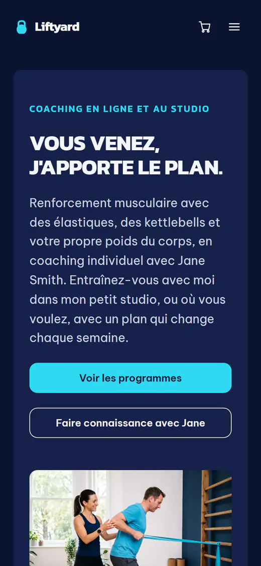 Modèle de site pour coach sportif, sur téléphone