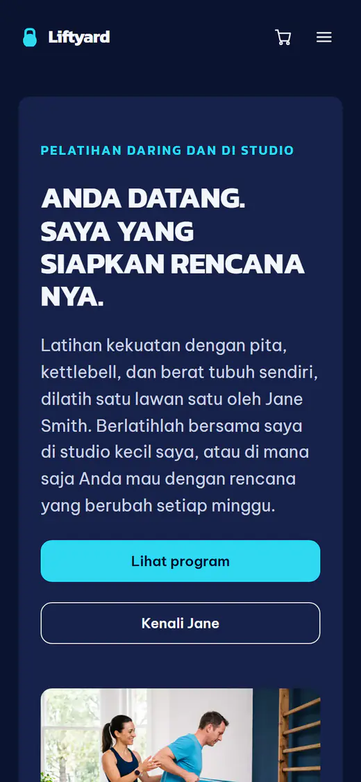 Templat situs web pelatih kebugaran, di ponsel