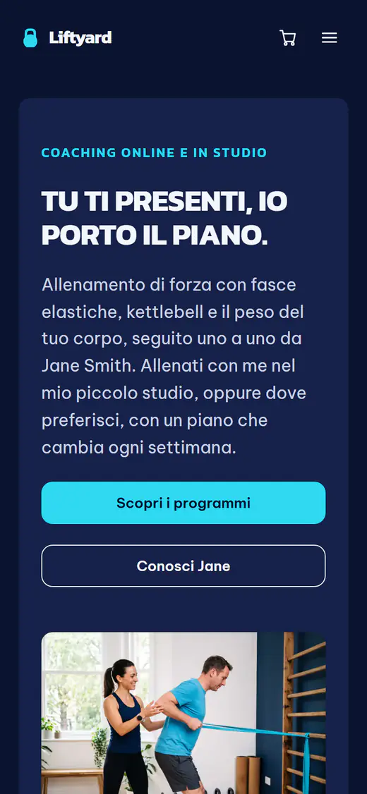Modello di sito per coach fitness, su smartphone