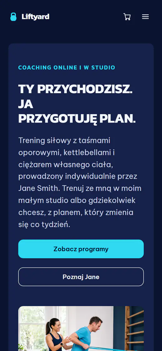 Szablon strony dla trenera fitness na telefonie