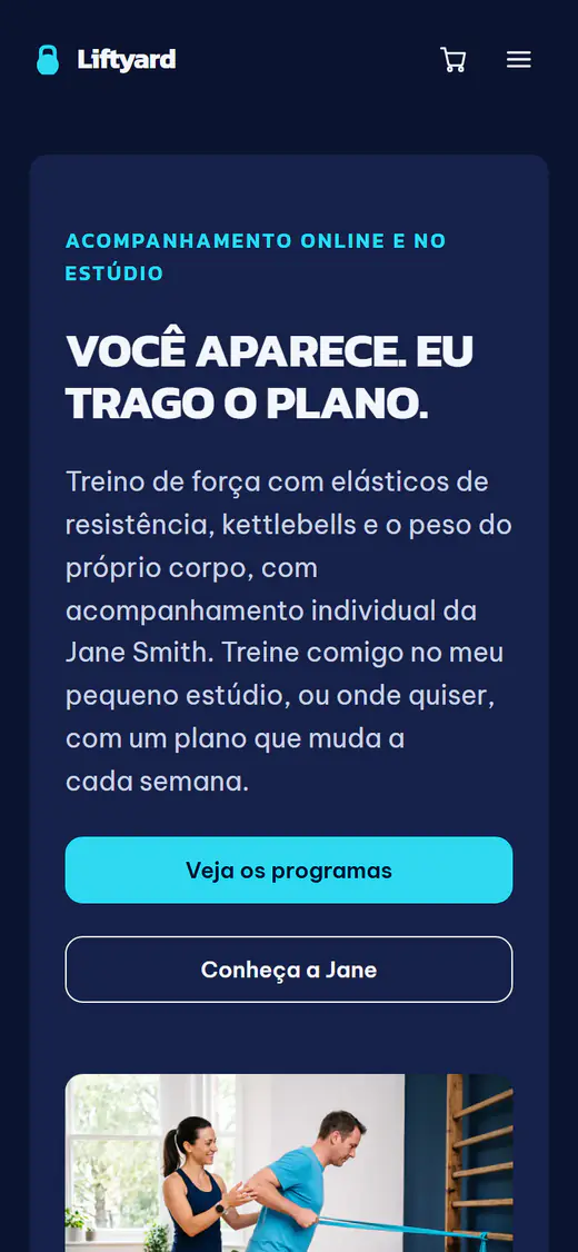 Modelo de site para coach de fitness, no celular