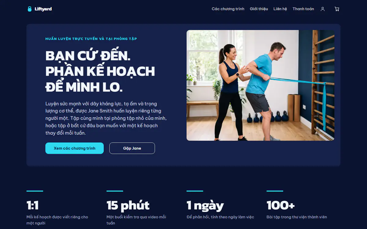 Mẫu trang web huấn luyện thể hình, trên máy tính