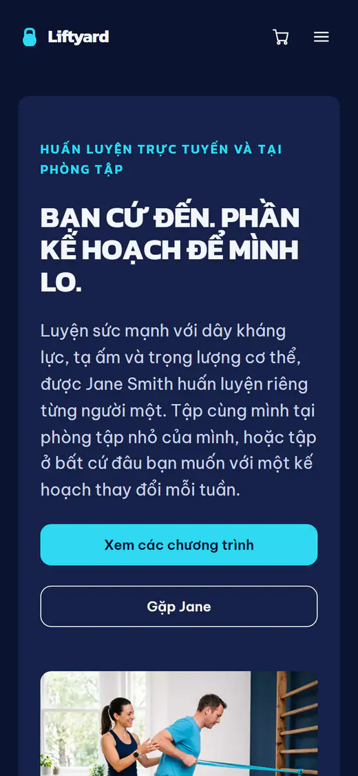 Mẫu trang web huấn luyện thể hình, trên điện thoại