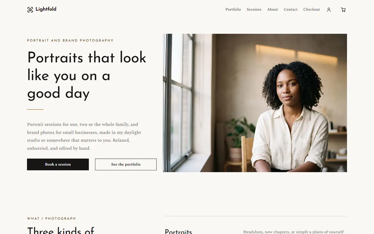 Photographer website template, on a computer
