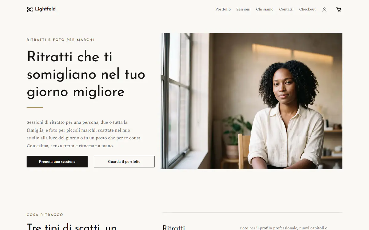 Modello di sito per fotografi, su computer