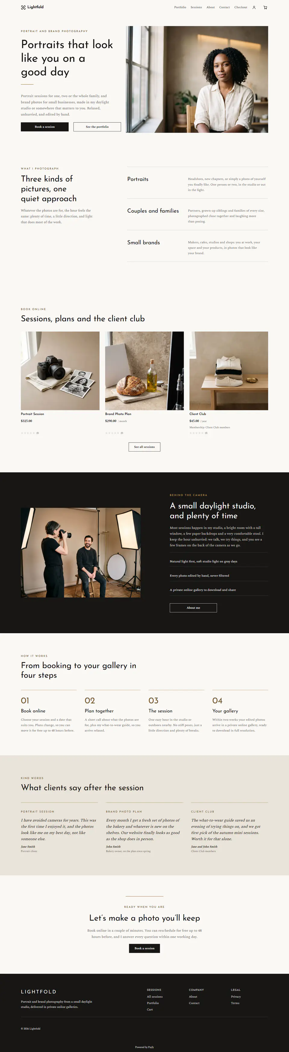 Photographer website template, the whole home page