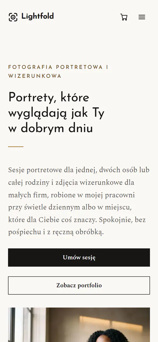 Szablon strony dla fotografa na telefonie