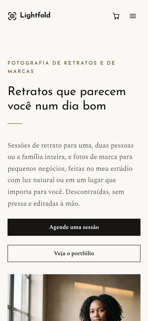 Modelo de site para fotógrafos, no celular