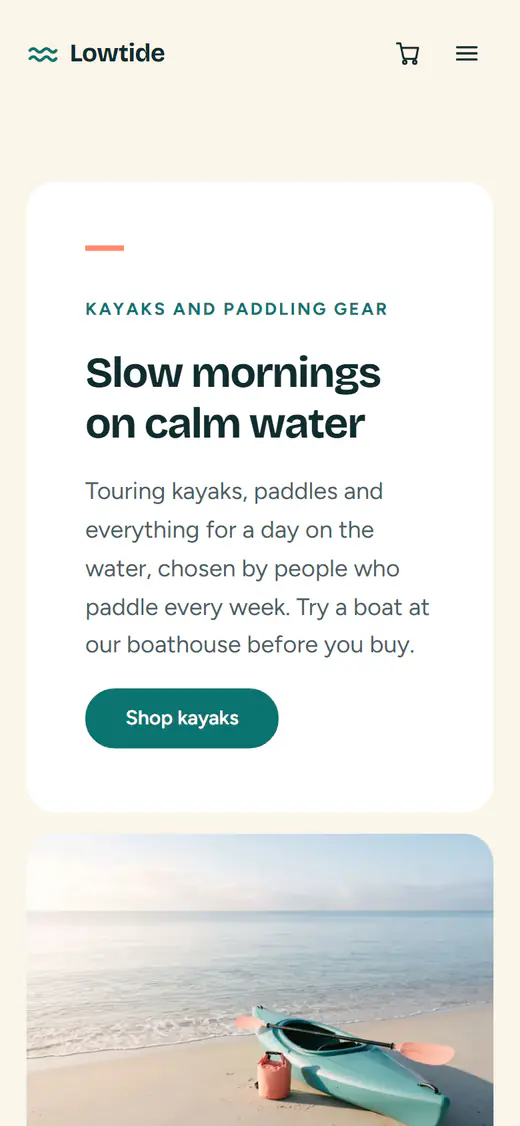 Kayak shop template, on a phone