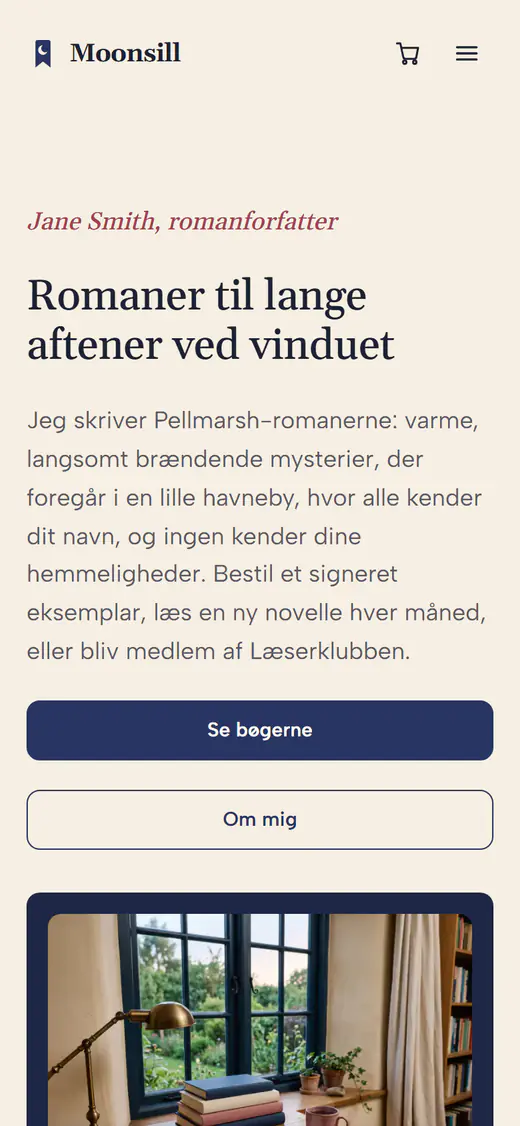 Skabelon til forfatterhjemmeside, på en telefon