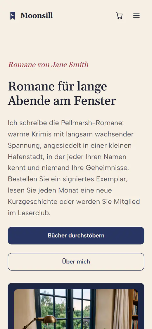 Website-Vorlage für Autoren auf einem Smartphone