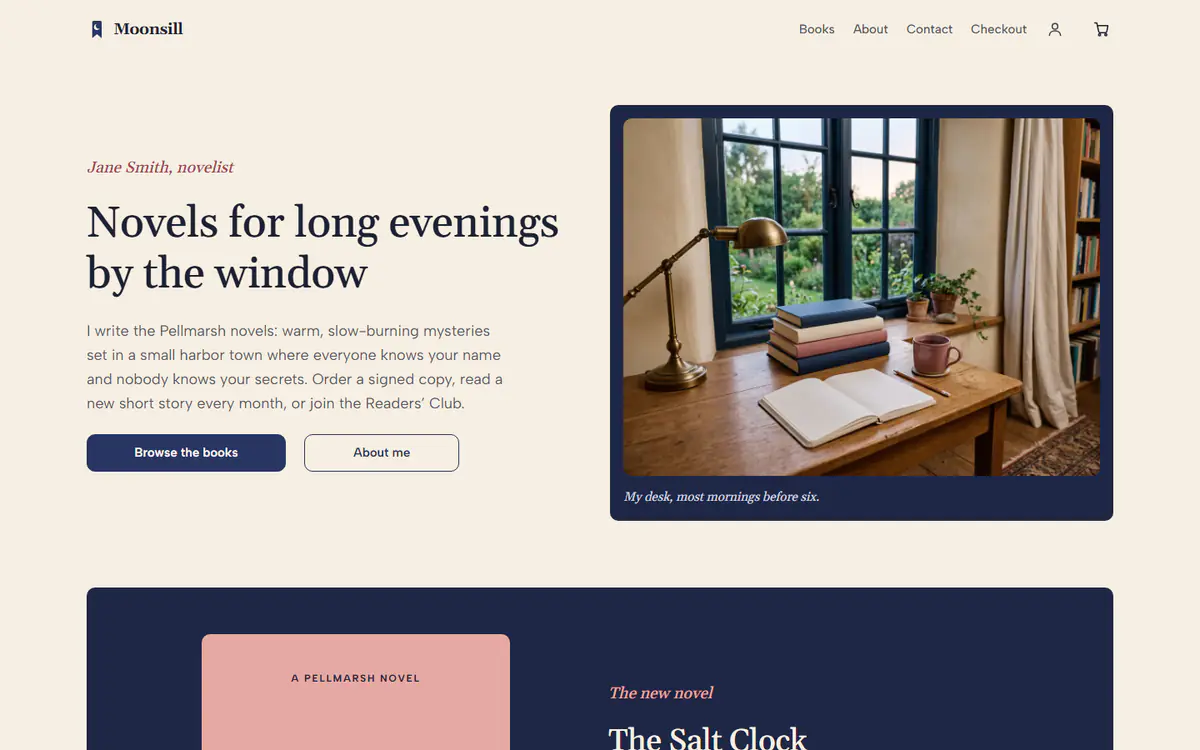 Author website template, on a computer