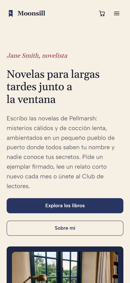 Plantilla web para autores, en el móvil