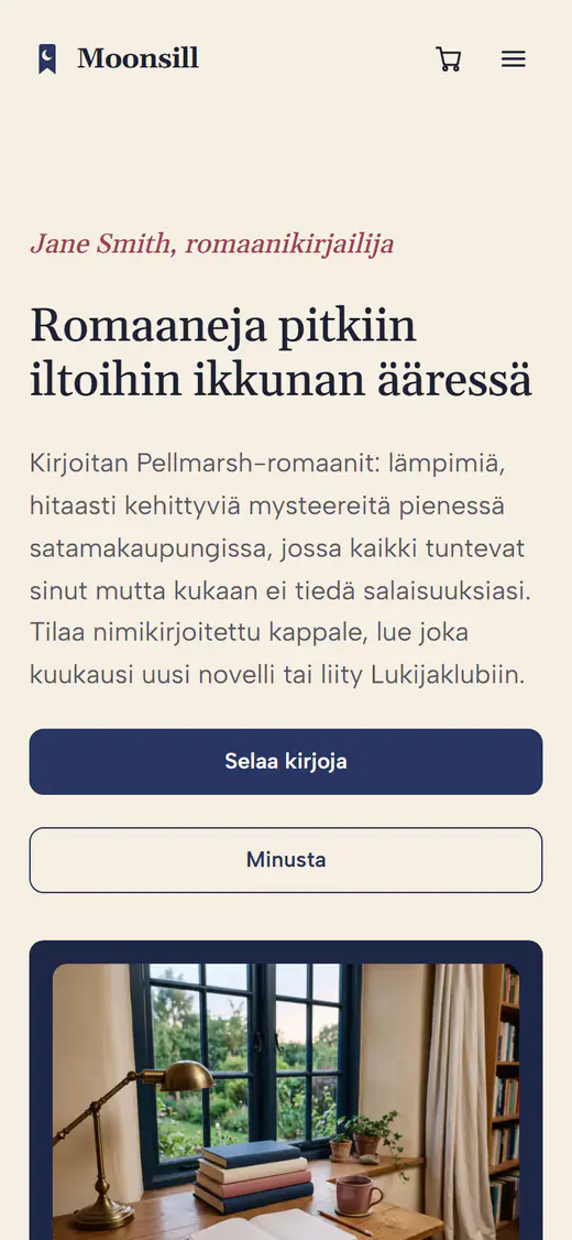 Kirjailijan verkkosivupohja, puhelimella