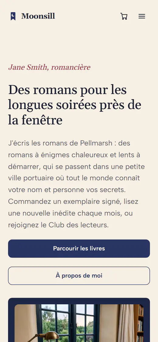 Modèle de site pour auteur, sur téléphone