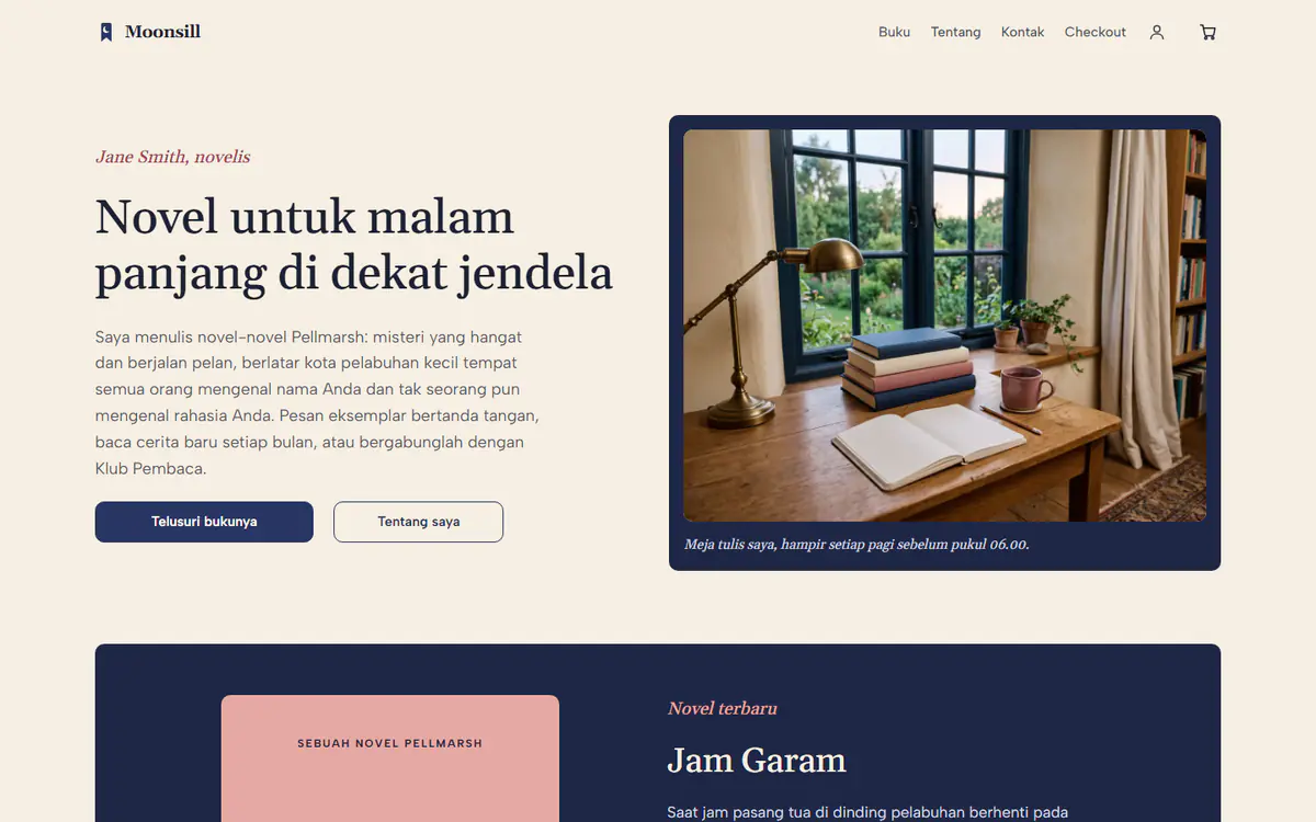Templat situs web penulis, di komputer
