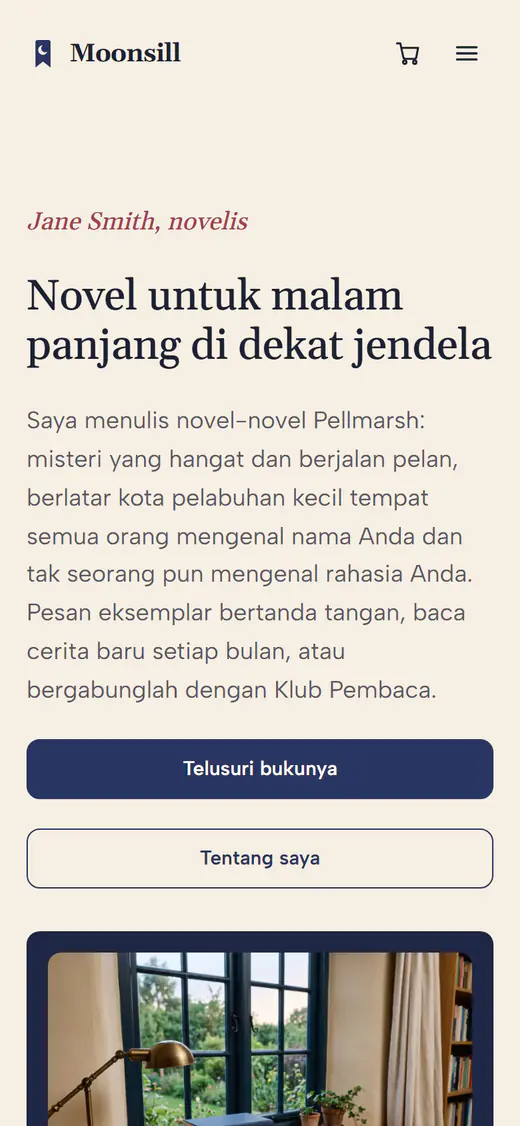 Templat situs web penulis, di ponsel