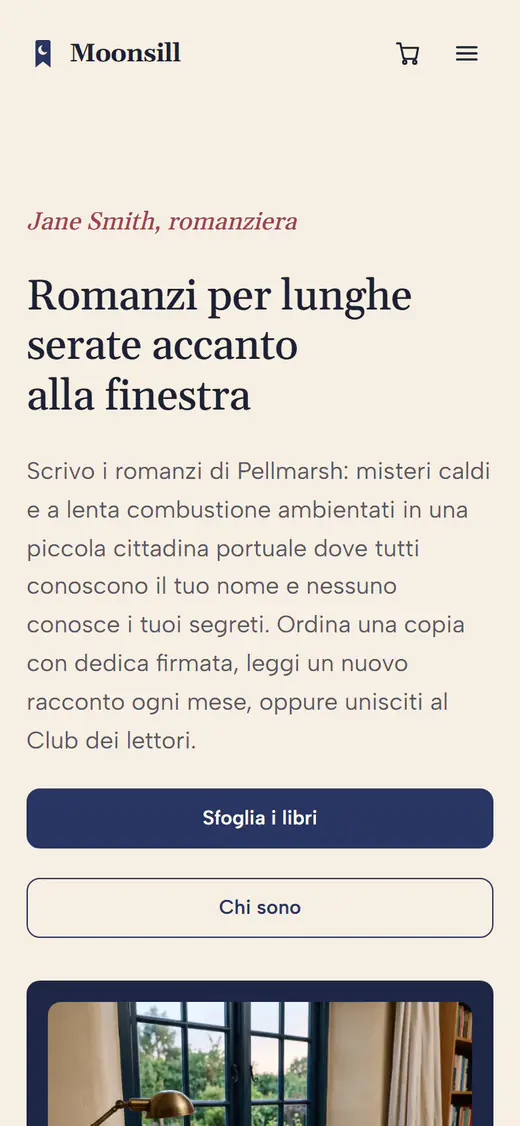 Modello di sito per autori, su smartphone