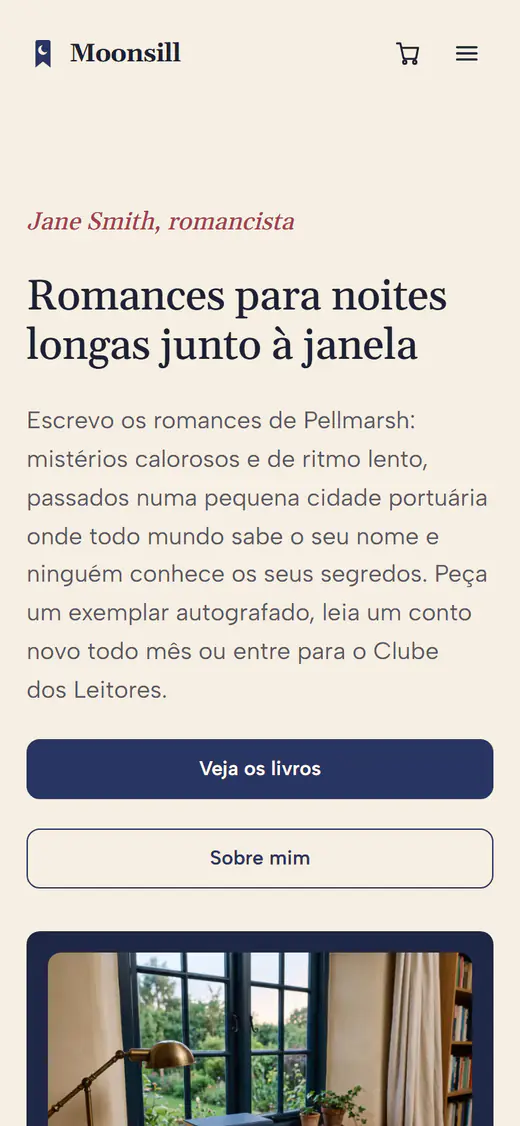 Modelo de site para autor, no celular