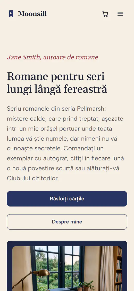 Șablon de site pentru autori, pe telefon