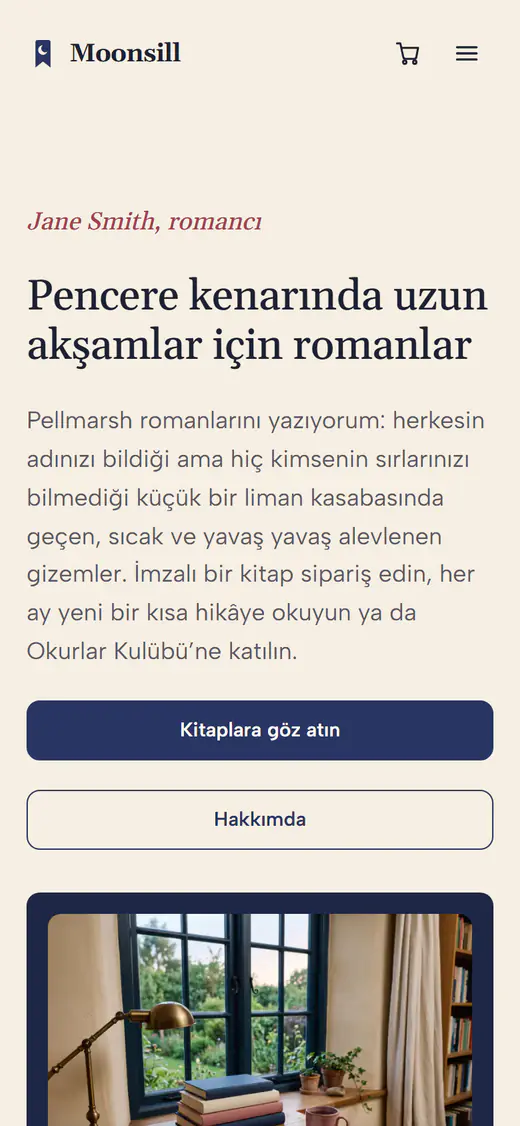 Yazar web sitesi şablonu, telefonda
