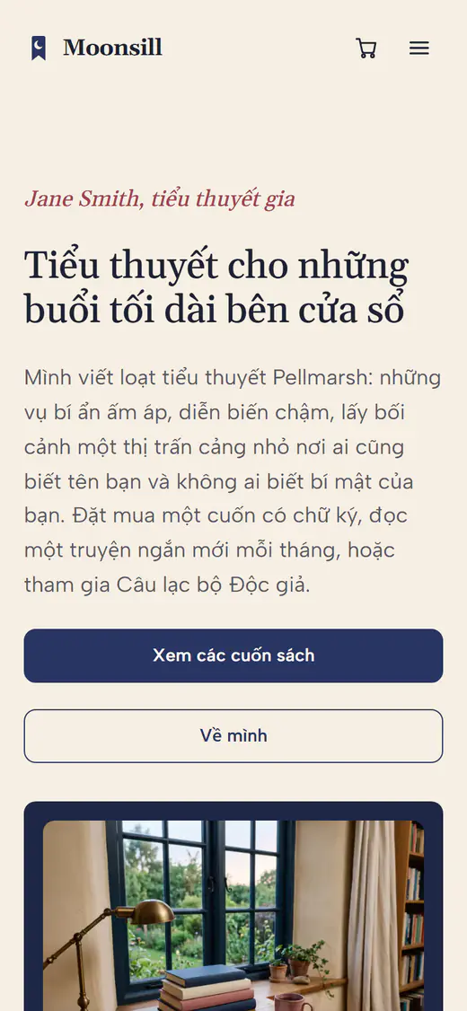 Mẫu trang web tác giả, trên điện thoại