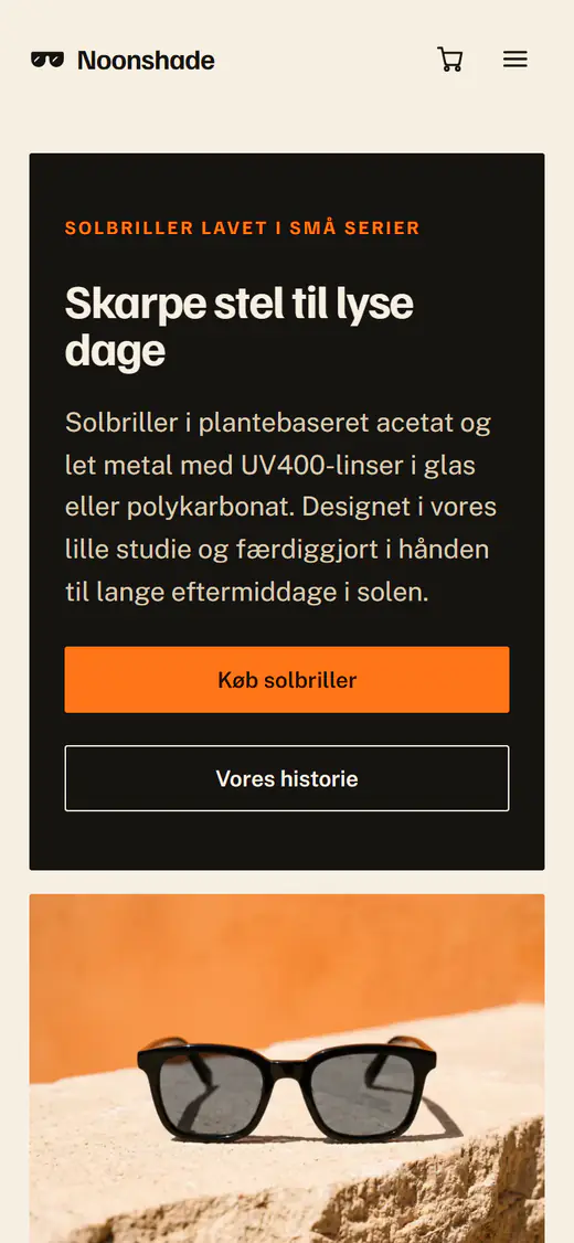 Skabelon til butik med solbriller, på en telefon