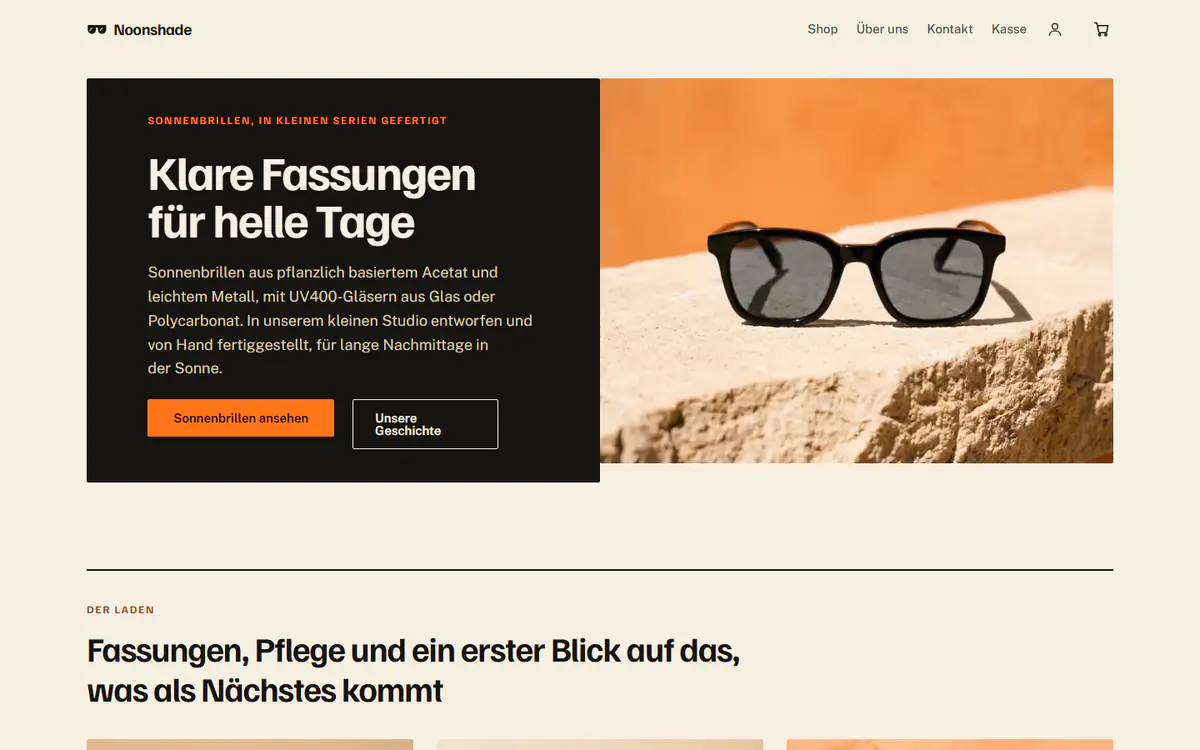 Shop-Vorlage für Sonnenbrillen auf einem Computer