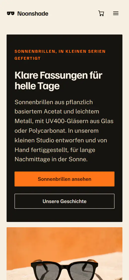 Shop-Vorlage für Sonnenbrillen auf einem Smartphone