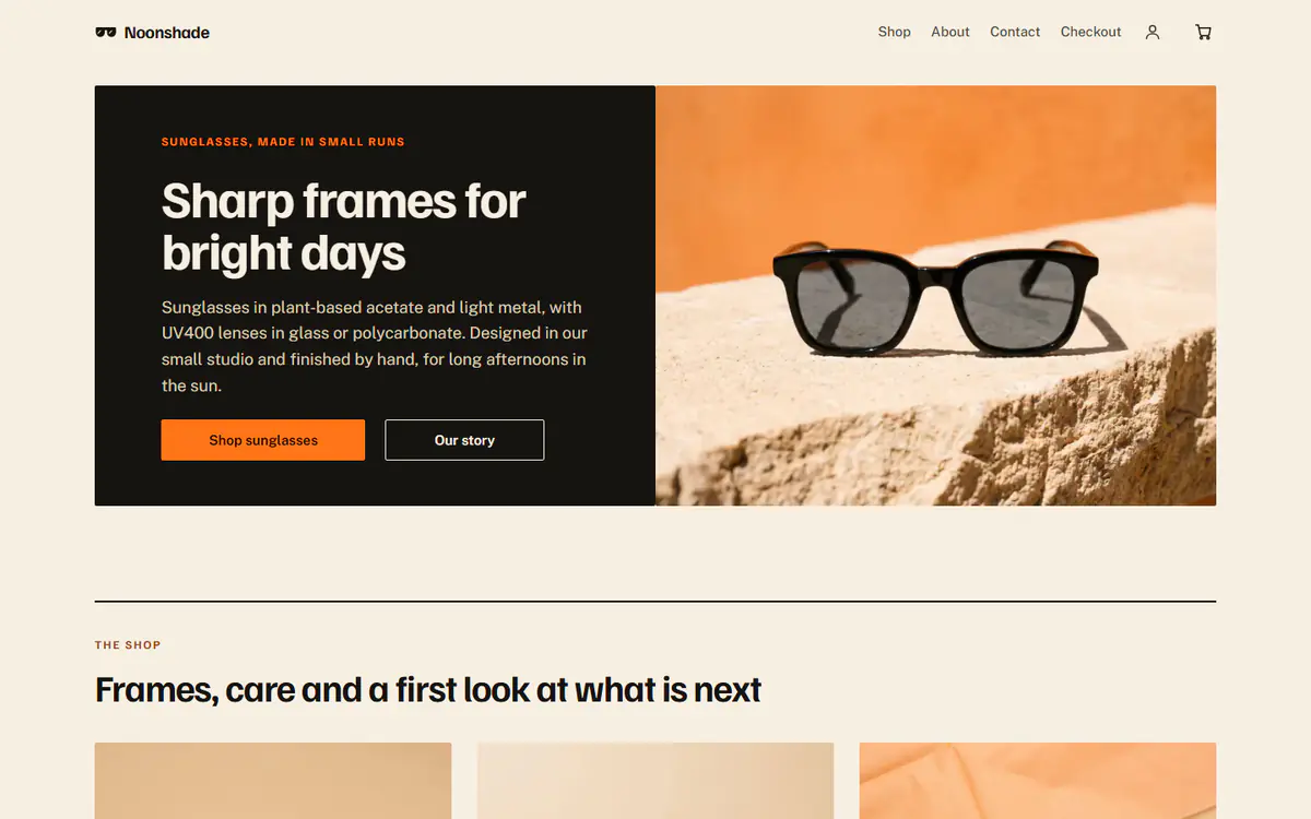 Sunglasses store template, on a computer