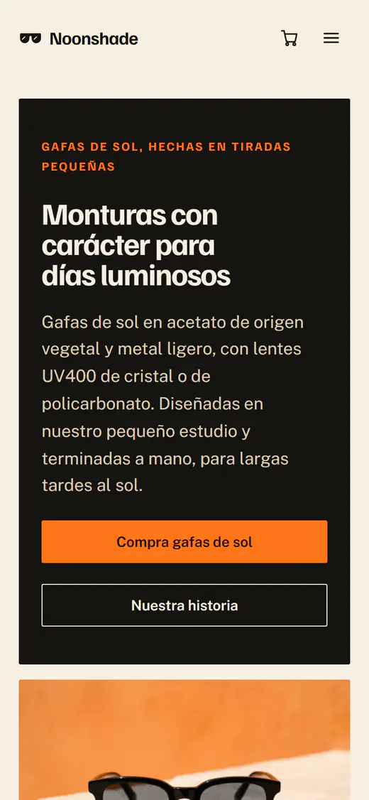 Plantilla de tienda de gafas de sol, en el móvil