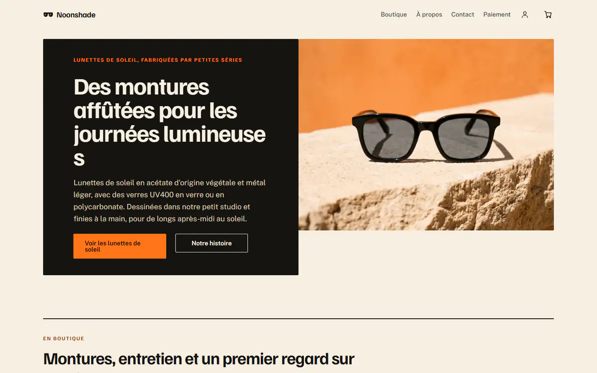 Modèle de boutique de lunettes de soleil, sur ordinateur