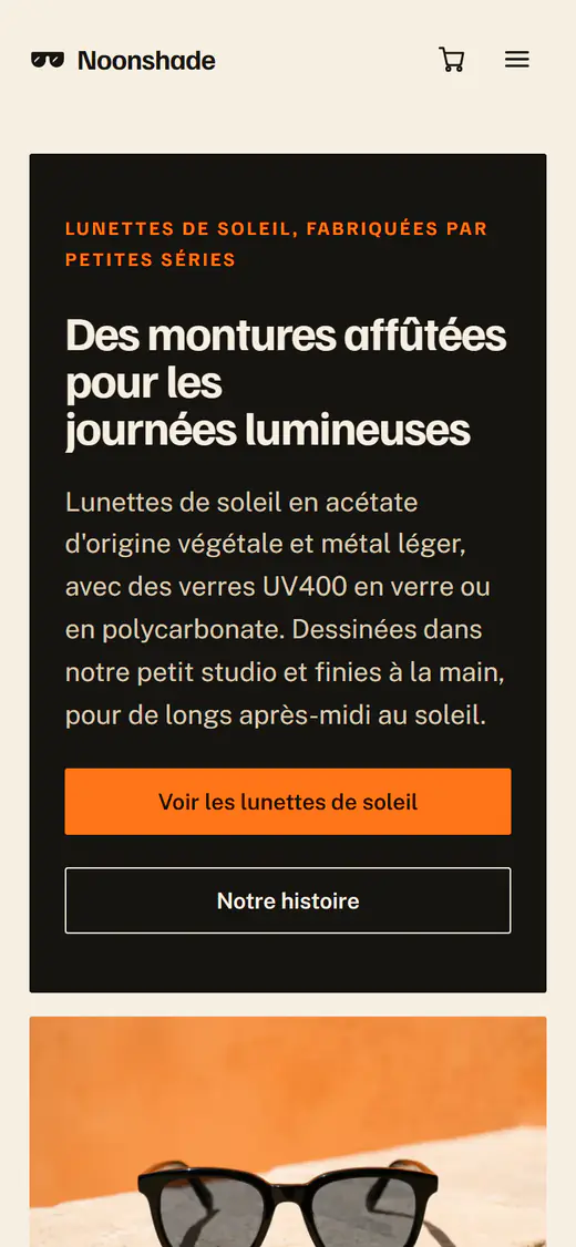 Modèle de boutique de lunettes de soleil, sur téléphone
